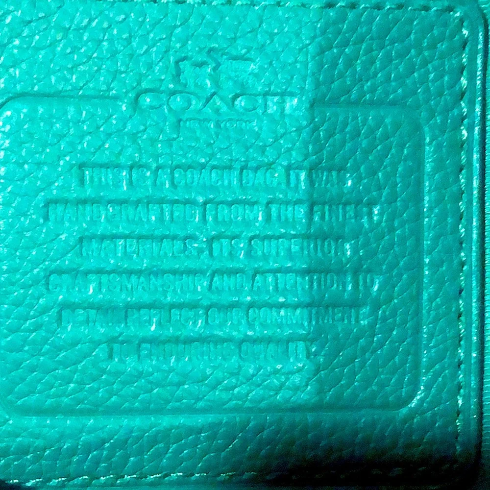 COACH Edie Green Leather Horse and Carriage Embossed Three Section Shoulder Bag